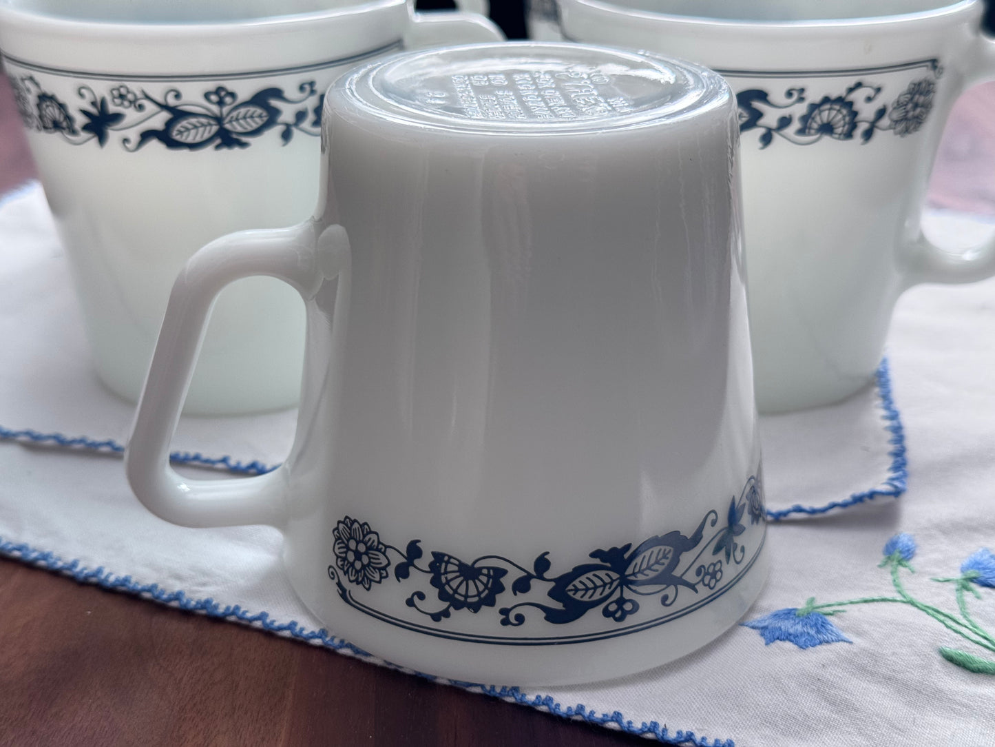Pyrex Milk Glass Blue Onion Coffee Cups