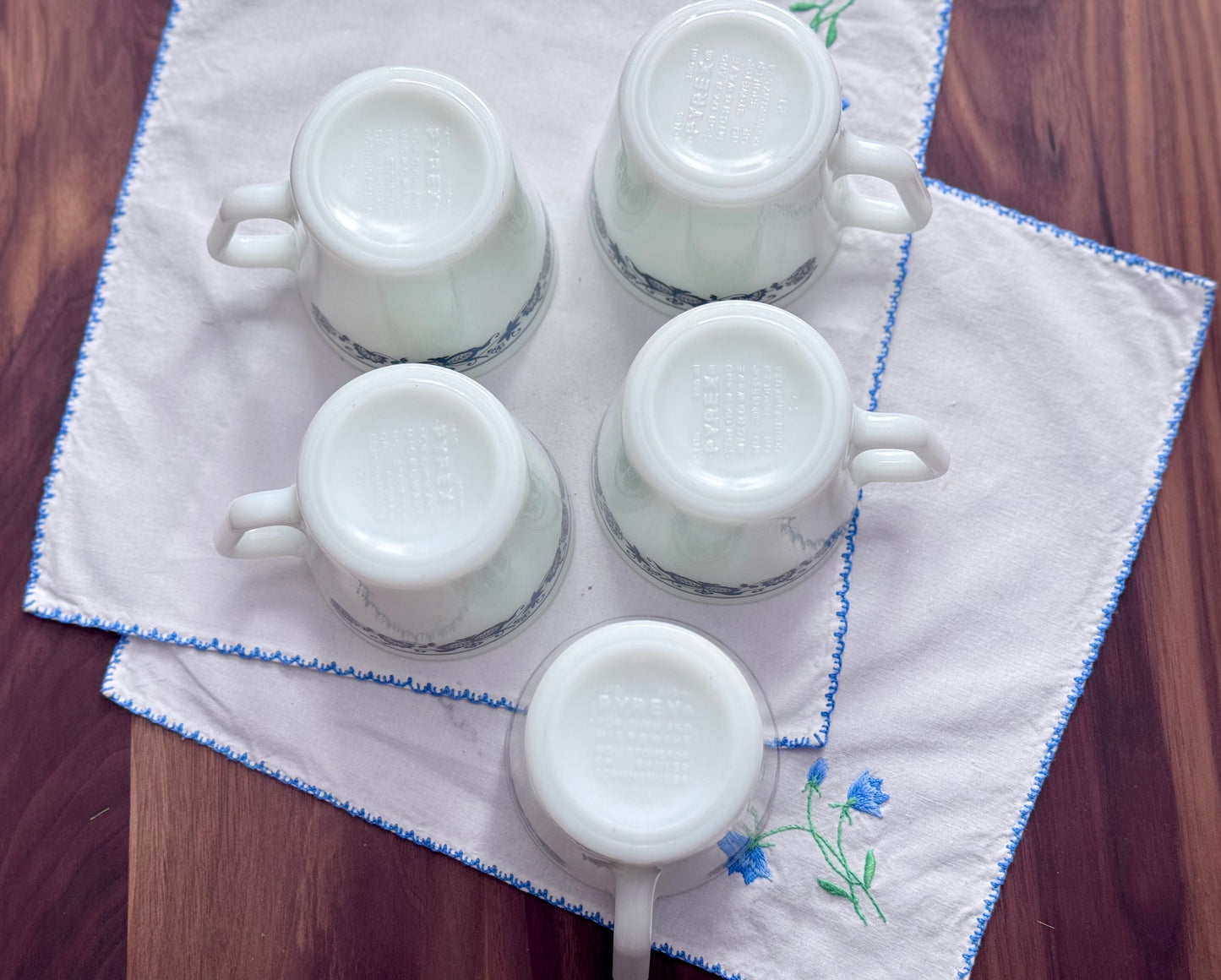 Pyrex Milk Glass Blue Onion Coffee Cups