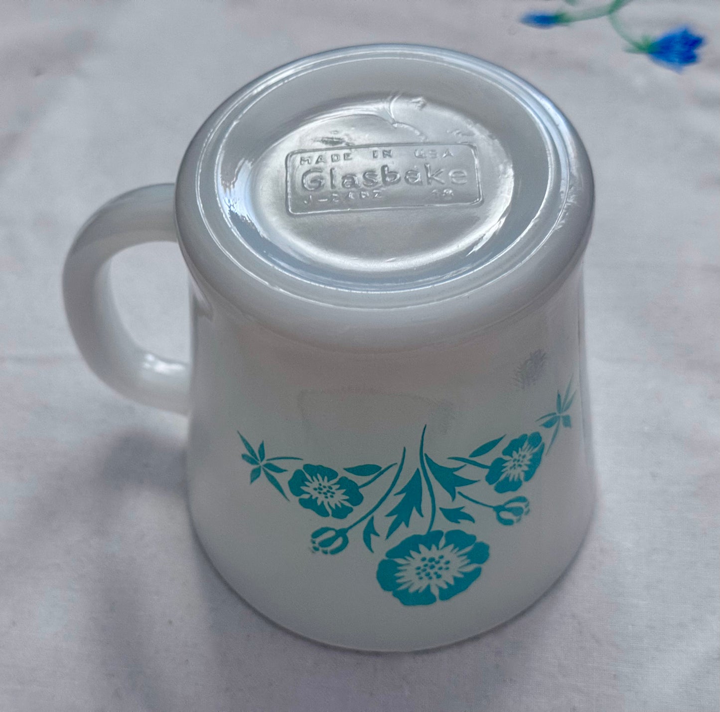 Glasbake Baby Blue Floral Mug