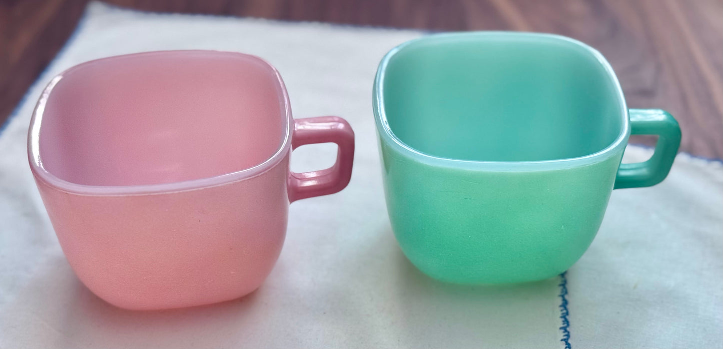 Glasbake Lipton Soup Pastel Square Coffee Mugs
