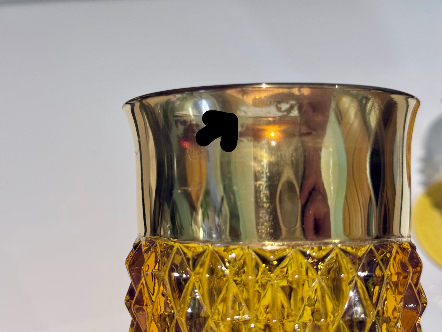 Amber/Indiana Glass Diamond Point with Gold Gild Band Wine Goblets