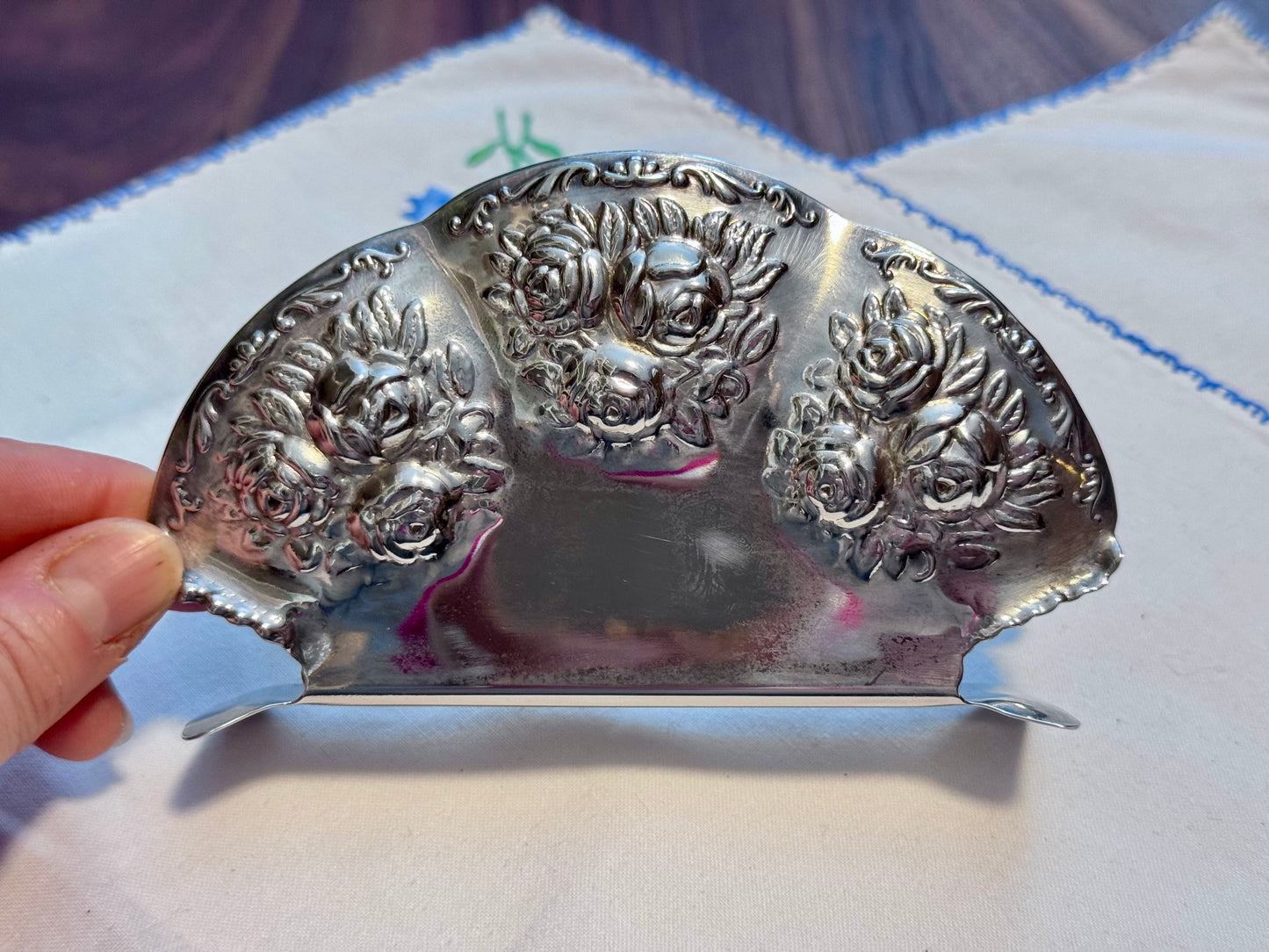 Elegance Silver Plated on Brass Rose Napkin Holder