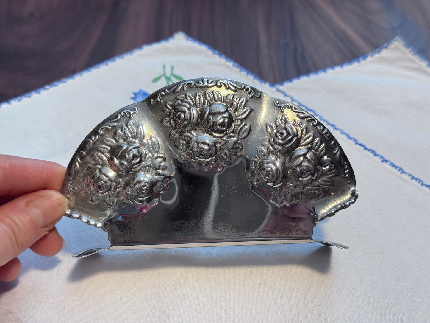 Elegance Silver Plated on Brass Rose Napkin Holder