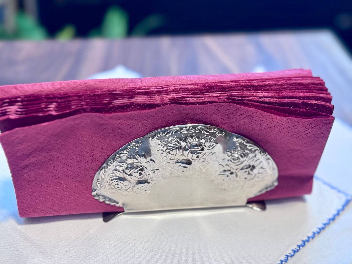 Elegance Silver Plated on Brass Rose Napkin Holder