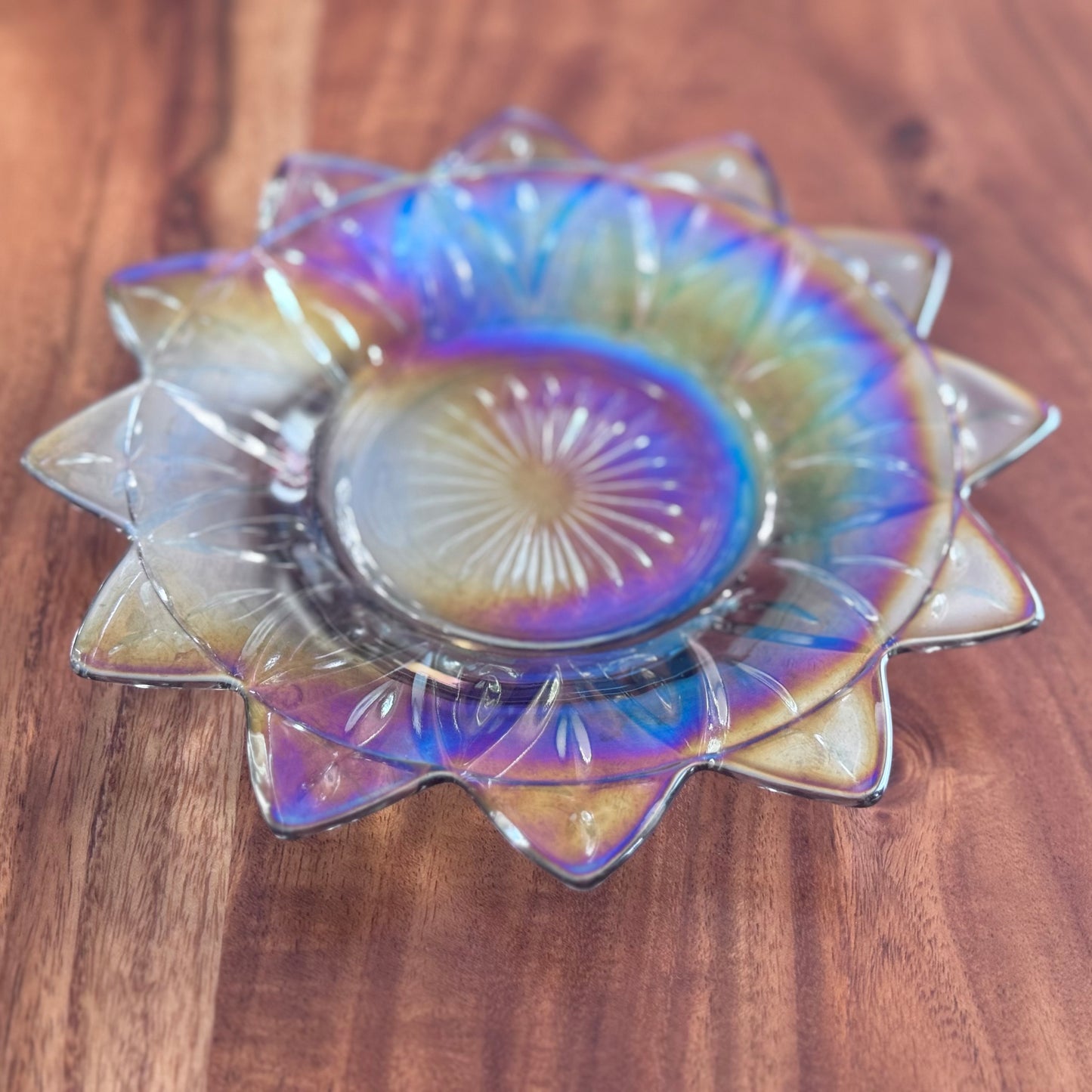 Iridescent Carnival Glass Petal Plate