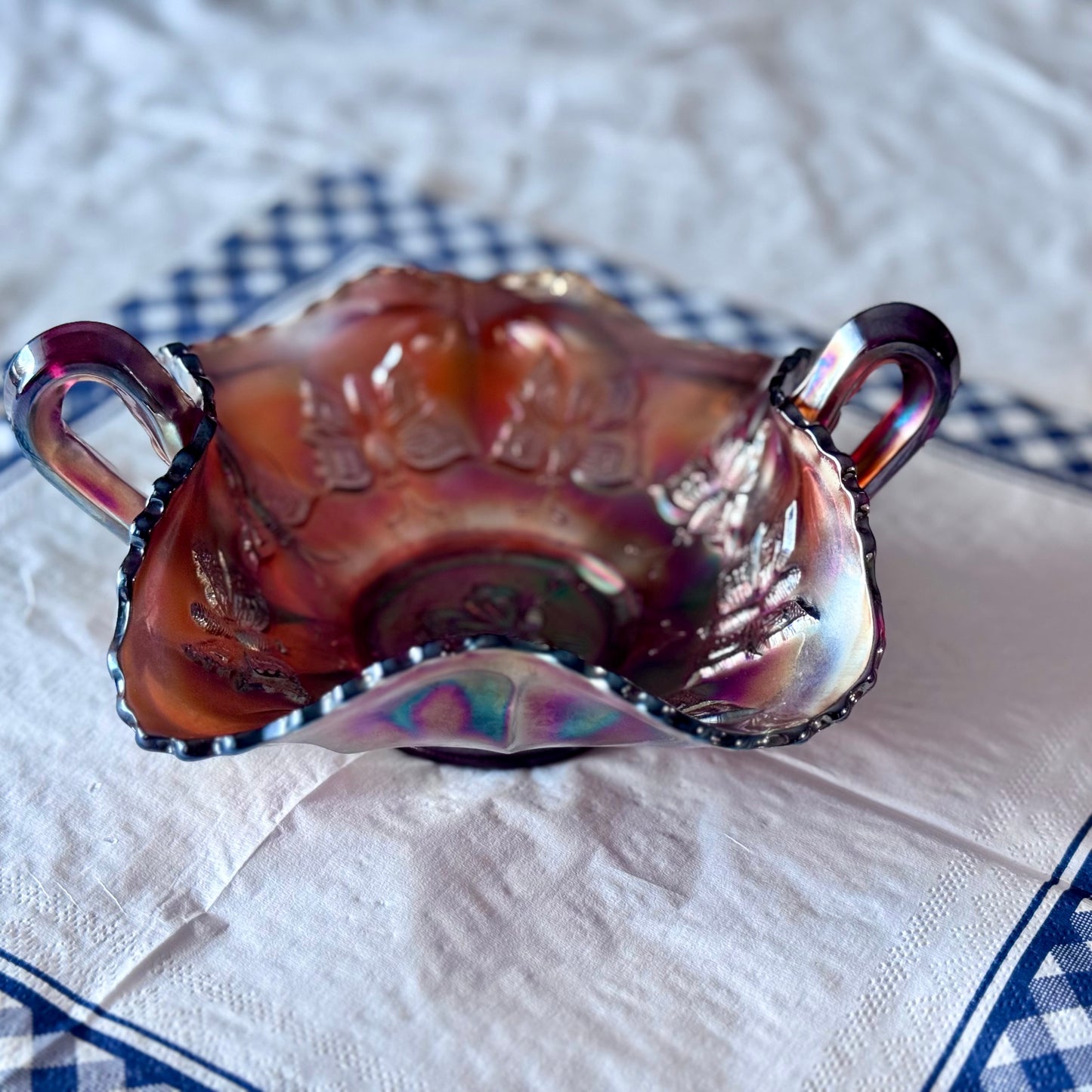 Fenton Carnival Glass Butterfly Bonbon Bowl