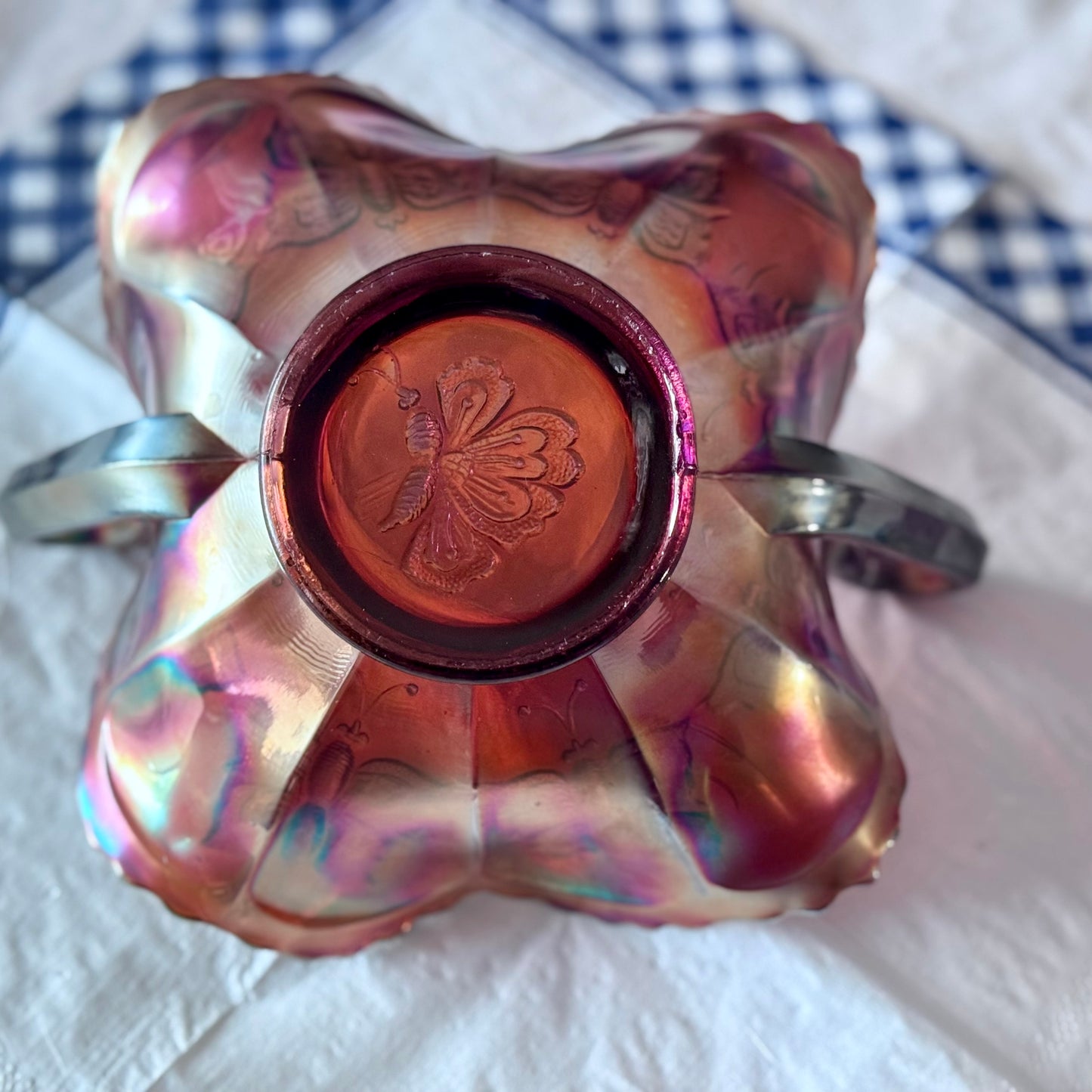Fenton Carnival Glass Butterfly Bonbon Bowl