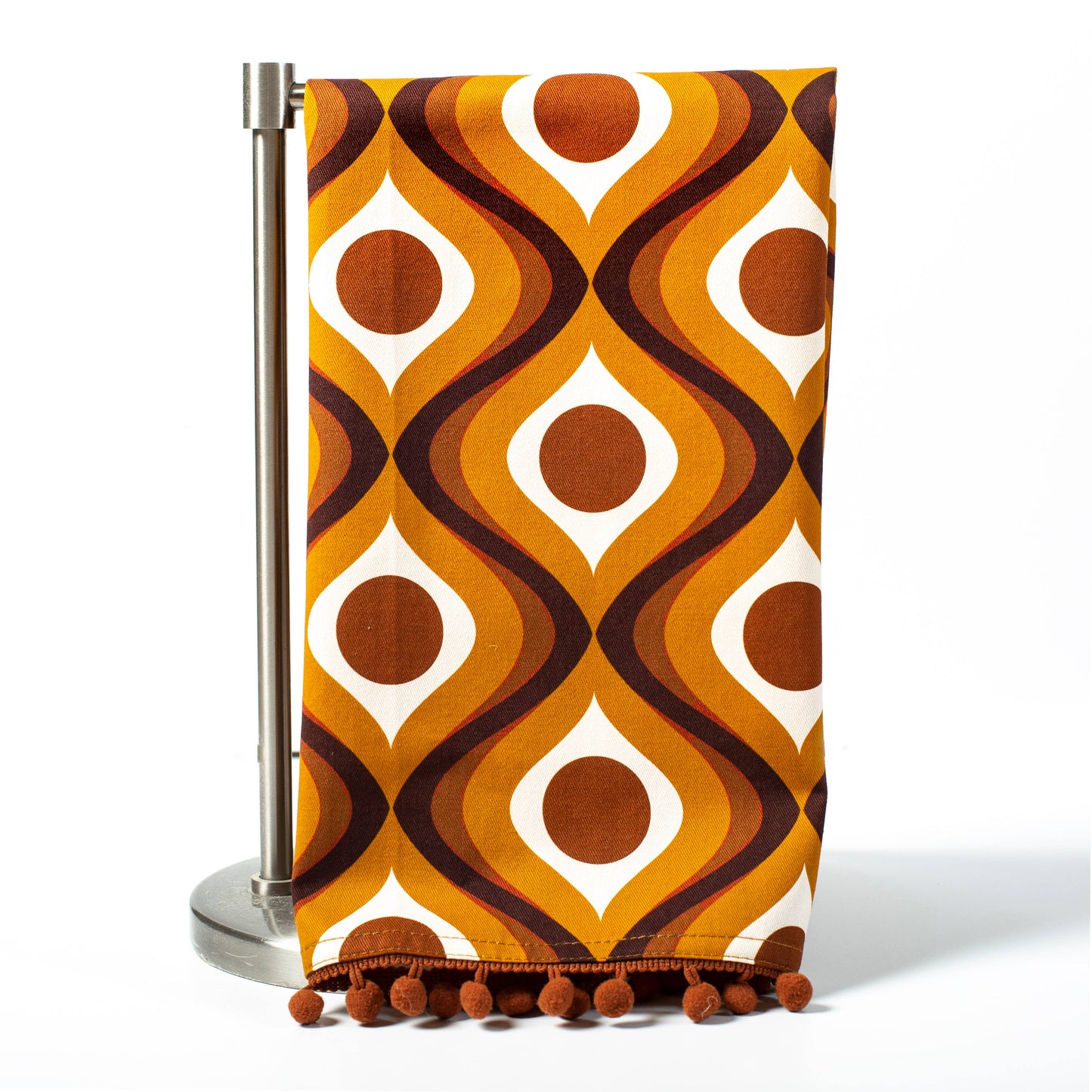 Circle in Waves Amber Mid Century Modern Tea Towel with Trim