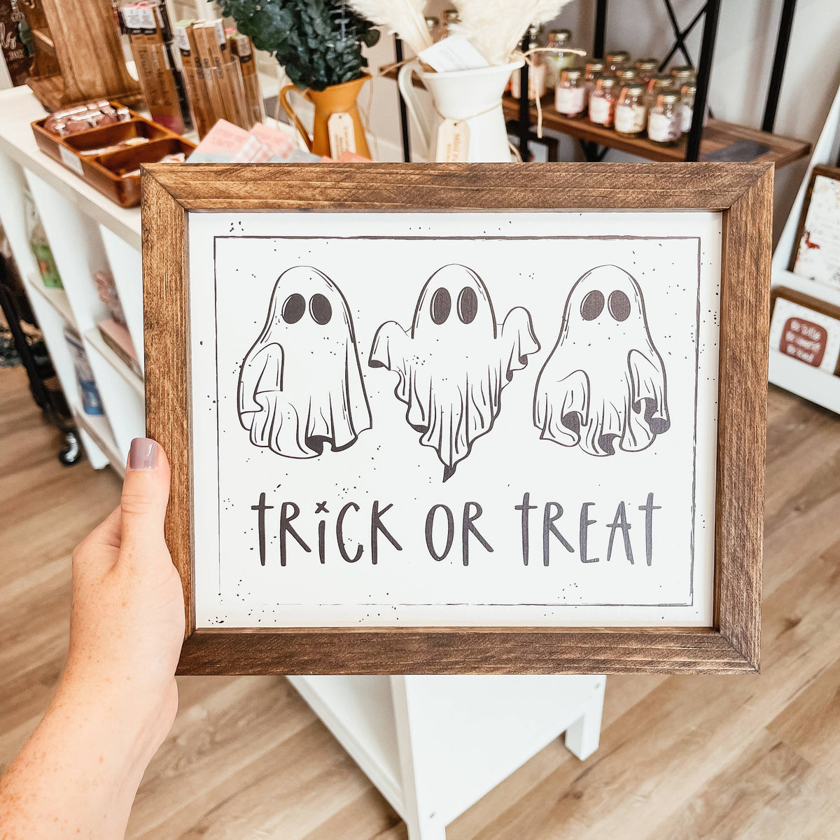 Trick Or Treat Framed Wooden Sign