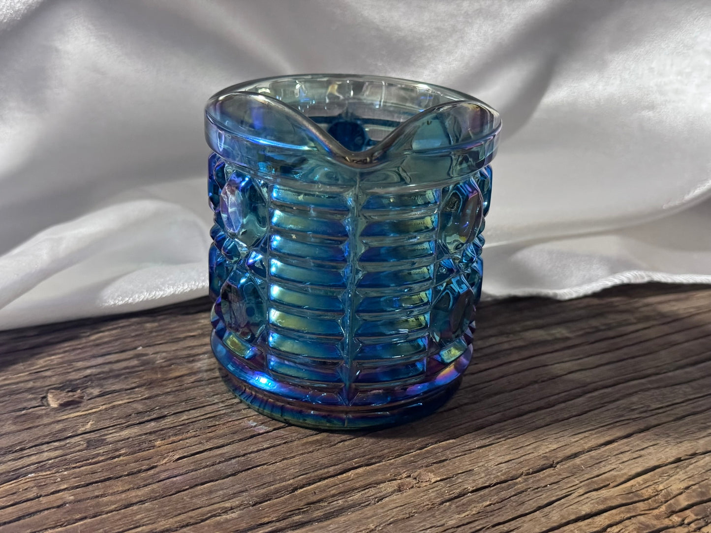 Blue Iridescent Carnival Glass Creamer