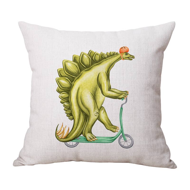 Stegosaurus On Bike Decorative Pillow, Cushion