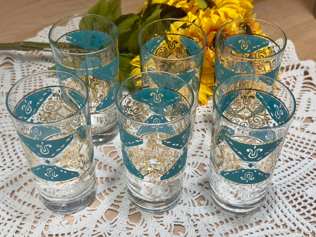 1950s Gold/Turquoise Highball Glasses