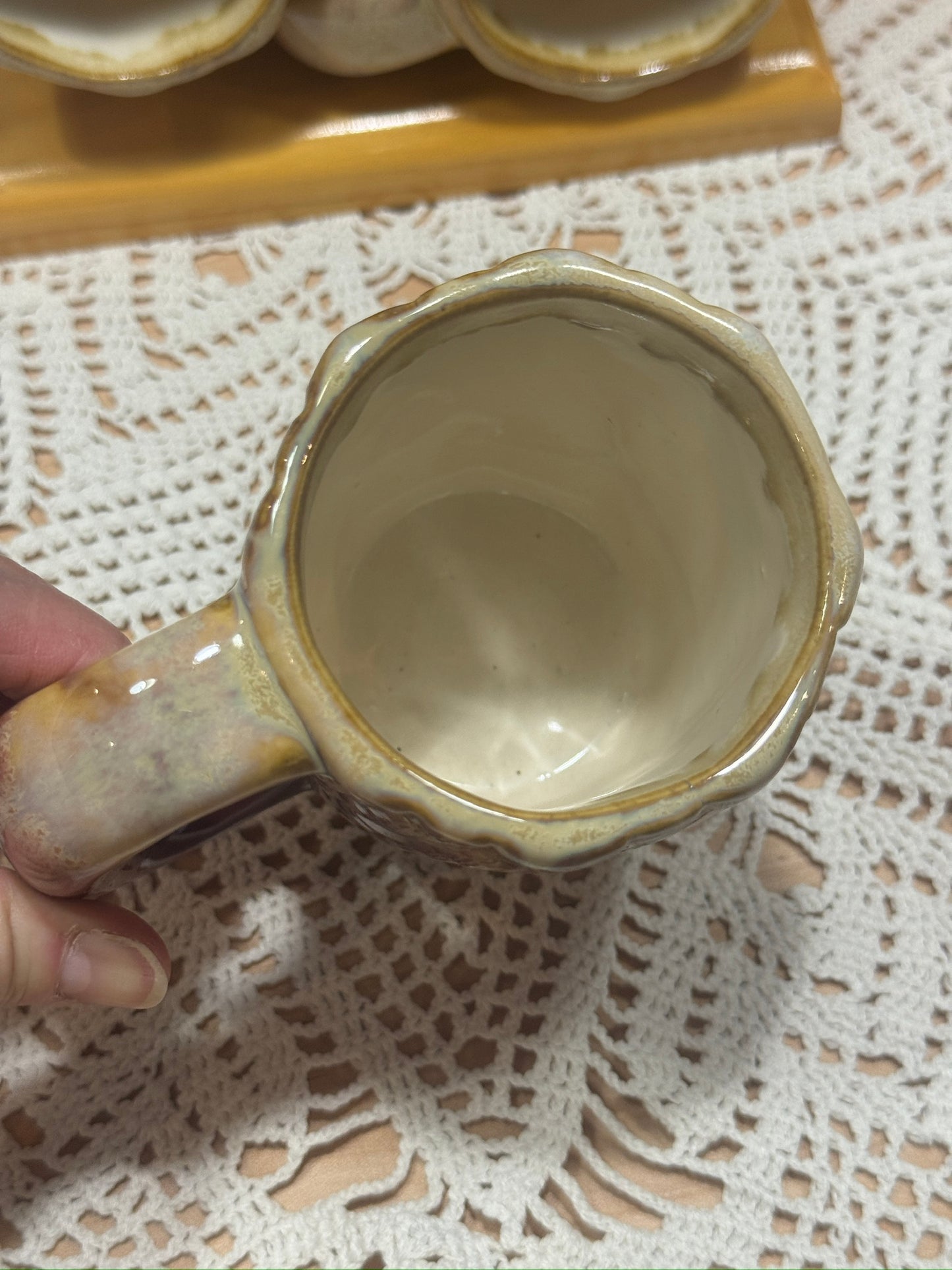Rodolfo Padilla Stoneware Mugs With Wood Rack