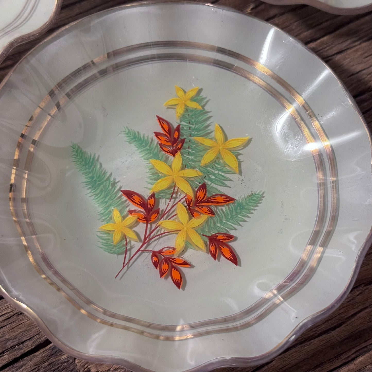 Handmade Antique (1920s?) Small Enameled Glass Confectionery Plates