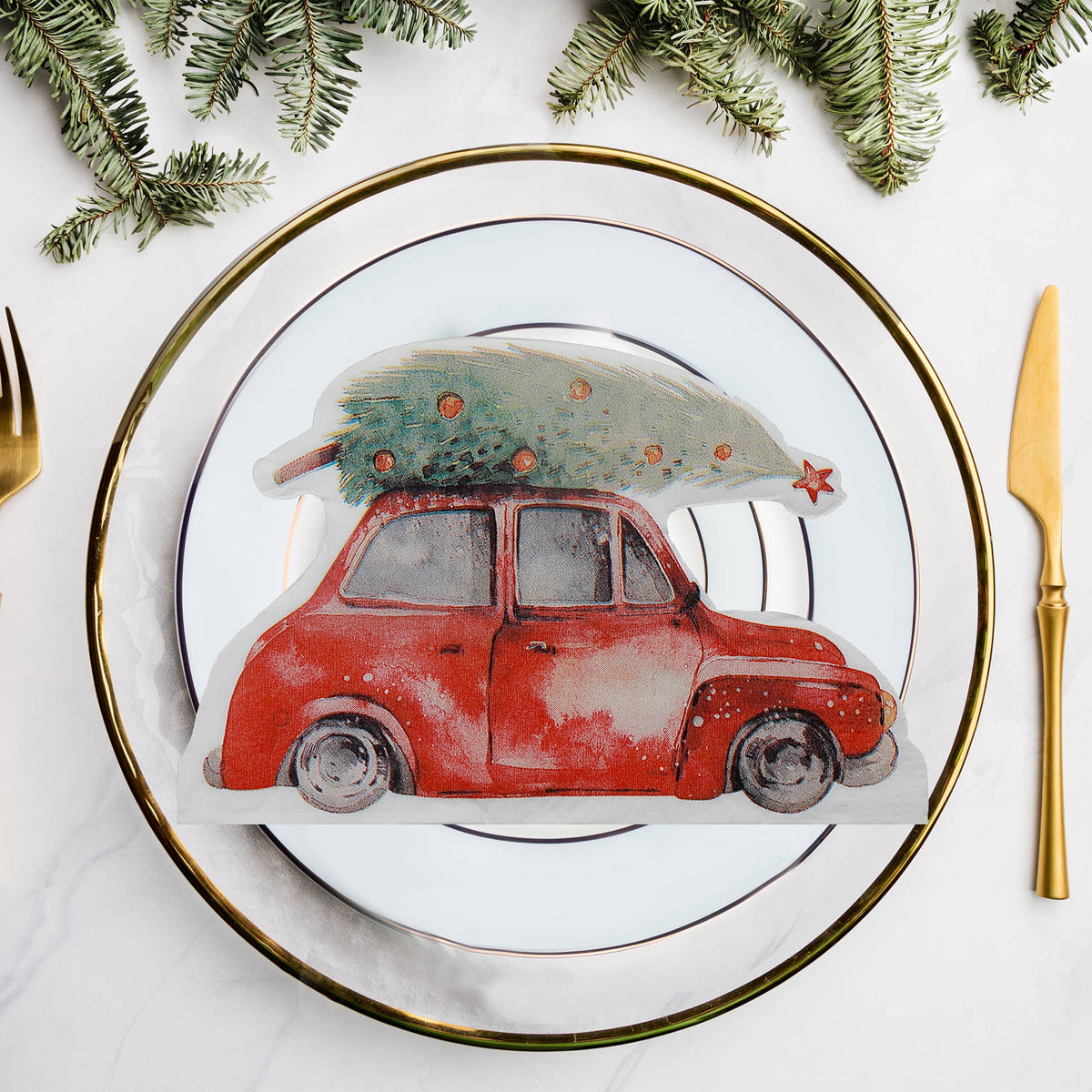 12 PACK 3 PLY SHAPED NAPKIN (TREE ON RED CAR)