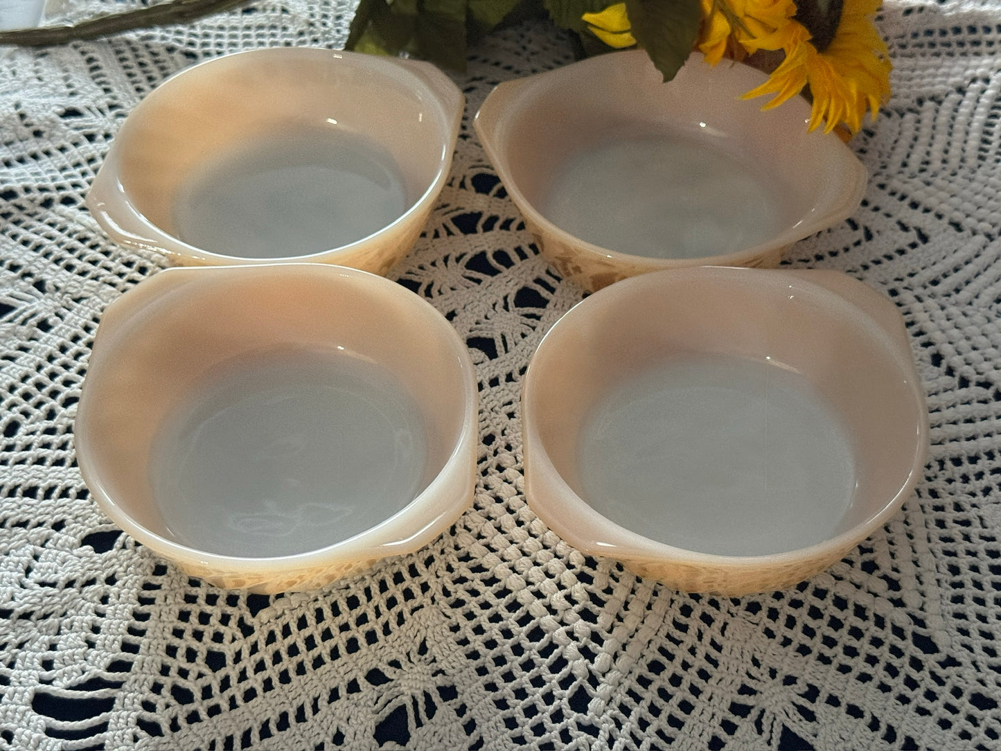 Anchor Hocking Fire- King Peach Luster Swirl Individual Ramekins/Casserole