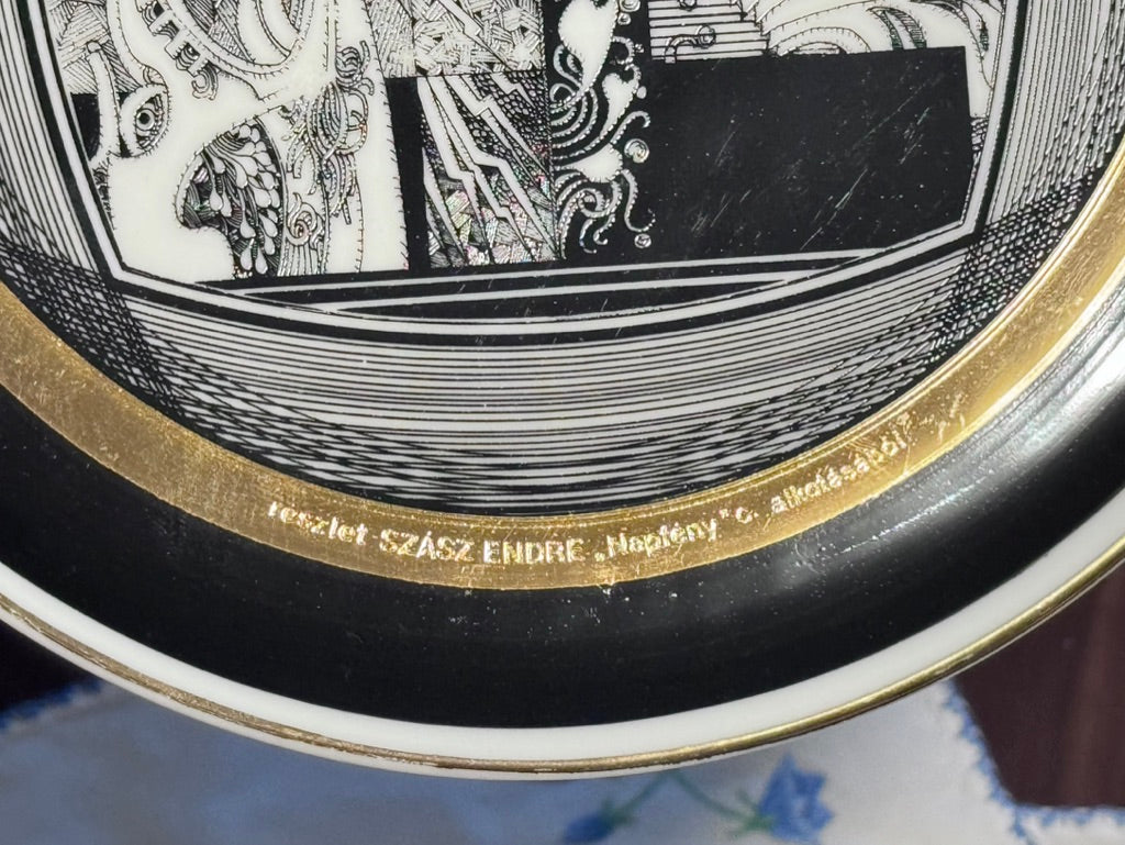 Hollohaza Hungarian Hand Painted Porcelain Plate and Trinket Box