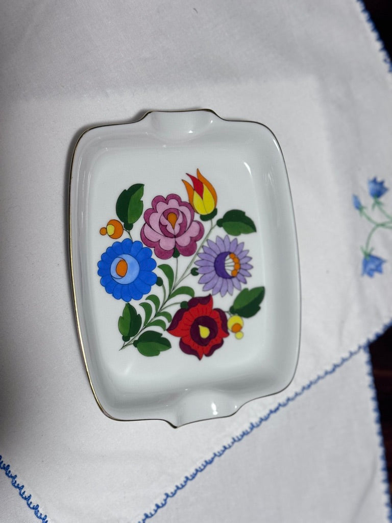 Kalosca Hand Painted Floral Ashtray/Trinket Dish