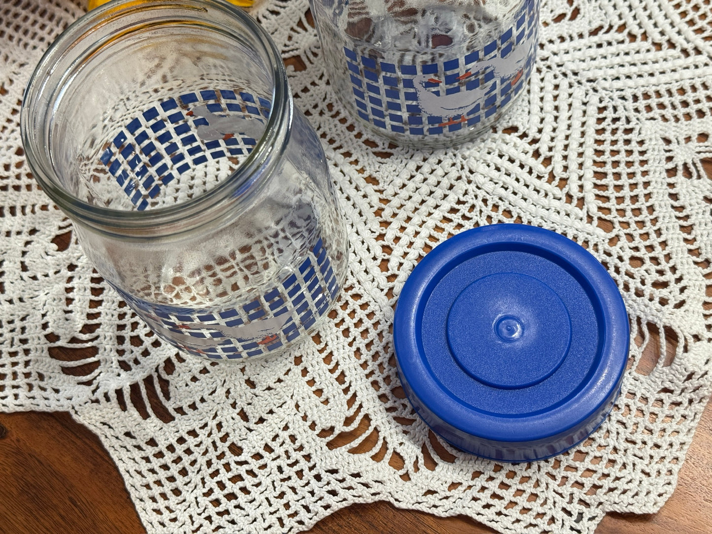 Vintage Set of 2 Carlton Glass Geese Canisters