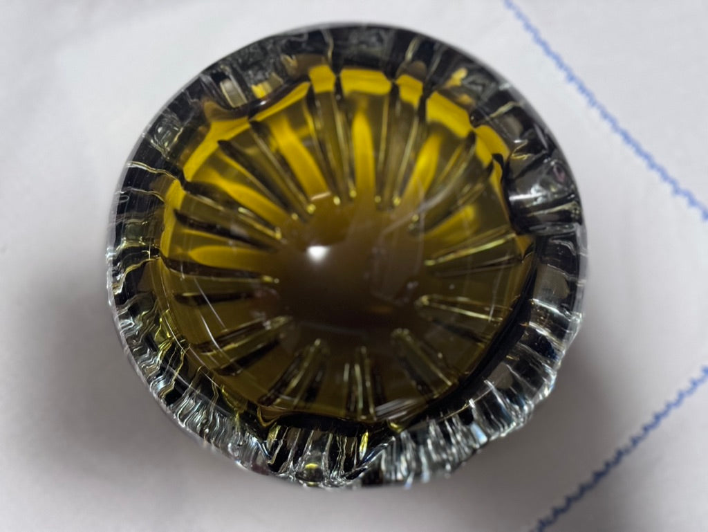 Heavy Amber/Clear Art Glass Ashtray