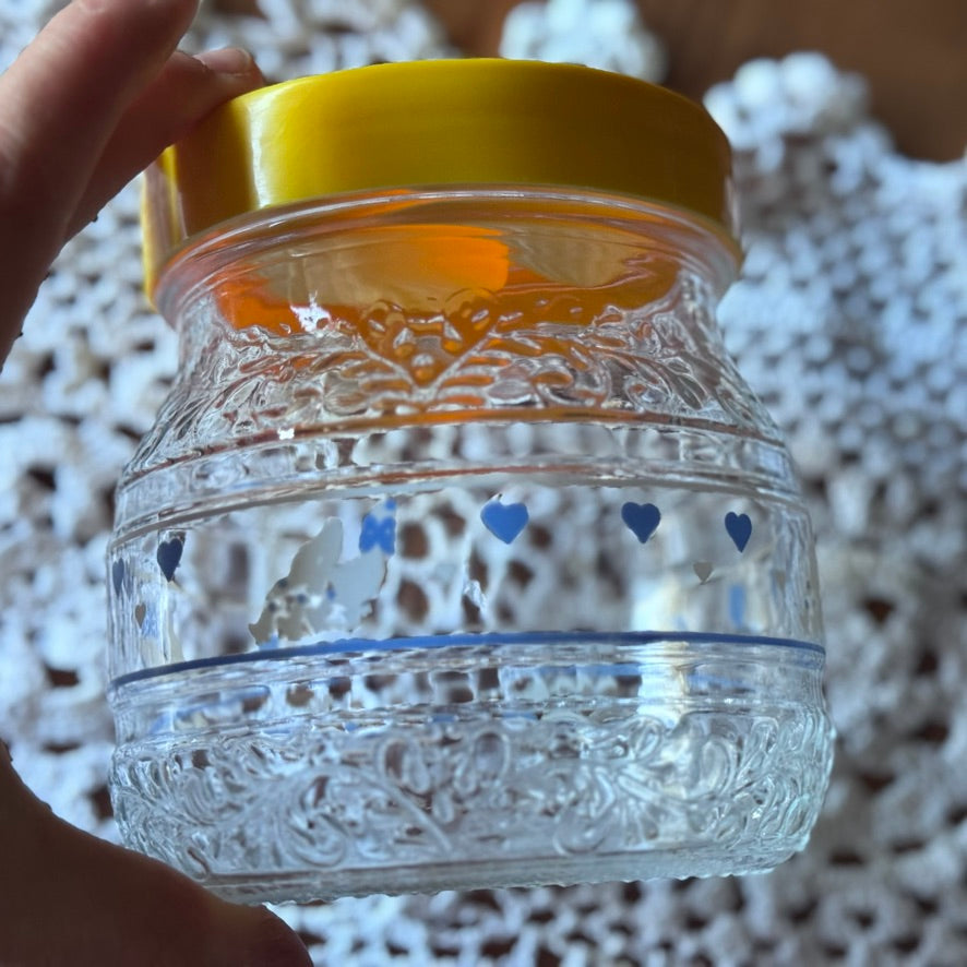 Borgonovo Italy Glass Jar with Geese & Hearts & Yellow Lid