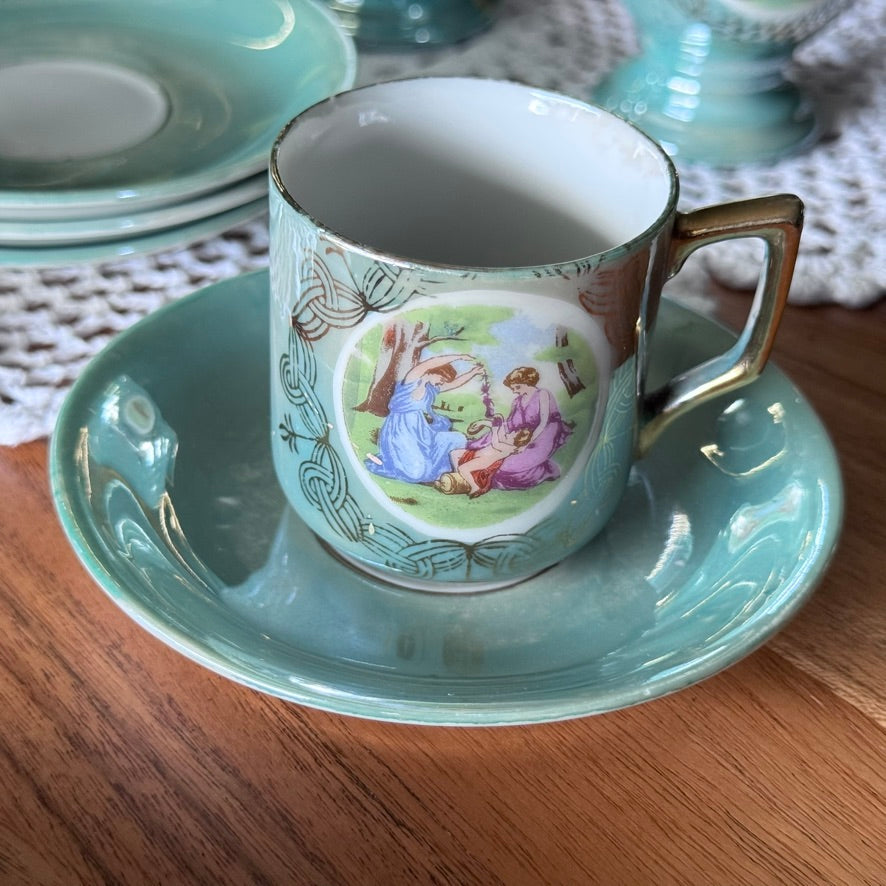 Greek Inspired Green/Aqua Lustreware Tea Set Japan