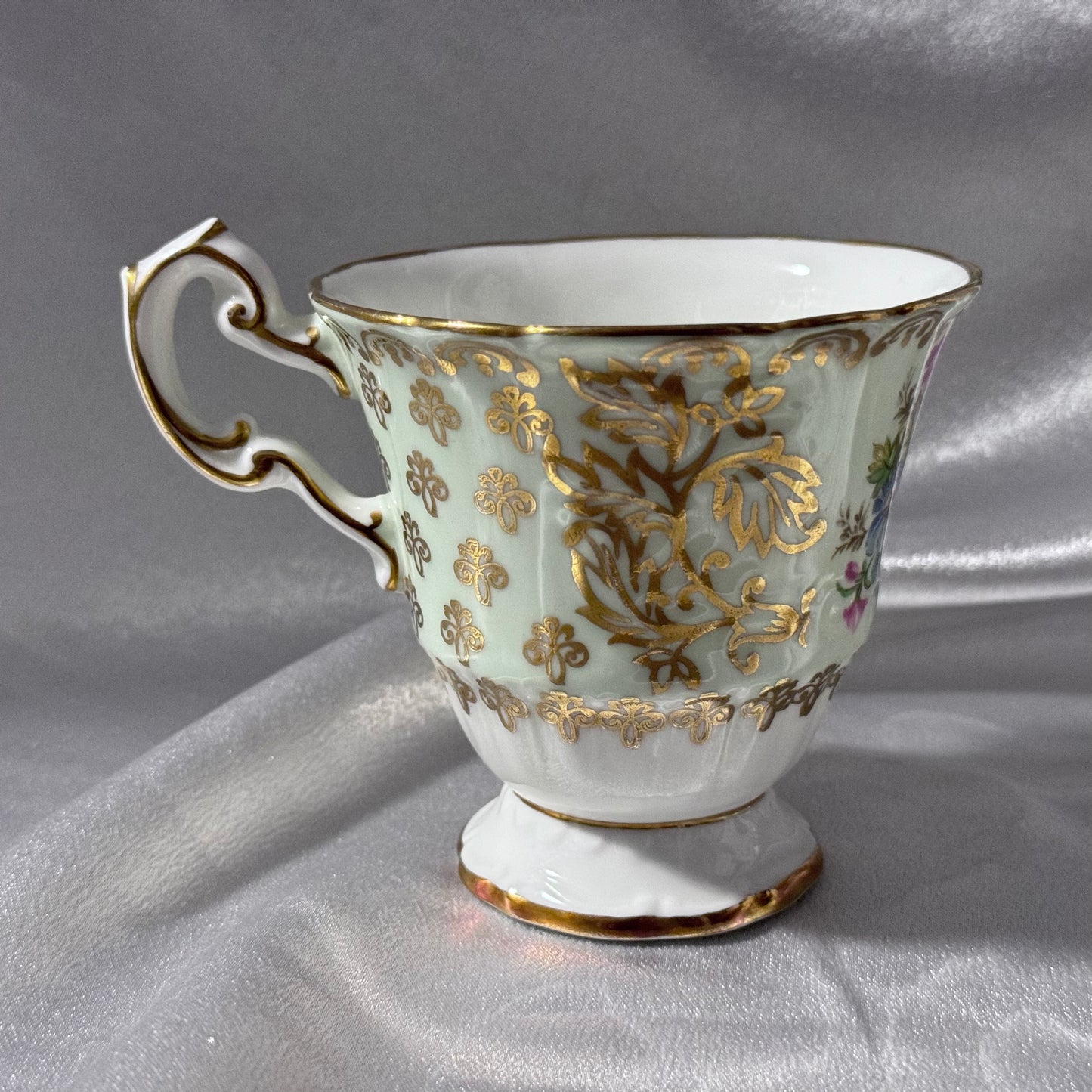 EB Foley Green/Floral & Gold Gild Cup and Saucer