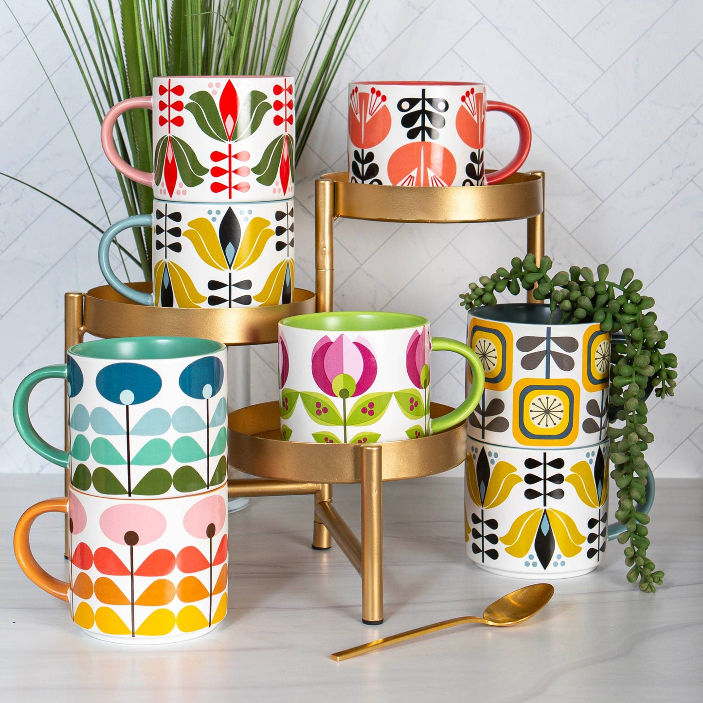 Red Lotus Mid Century Modern Matte Stackable Coffee Mug