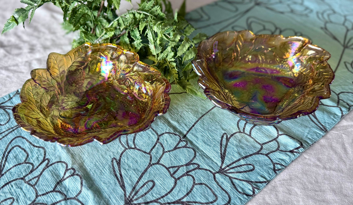 Indiana Glass Co Marigold Carnival Glass Triangular Loganberry Leaves Bowl