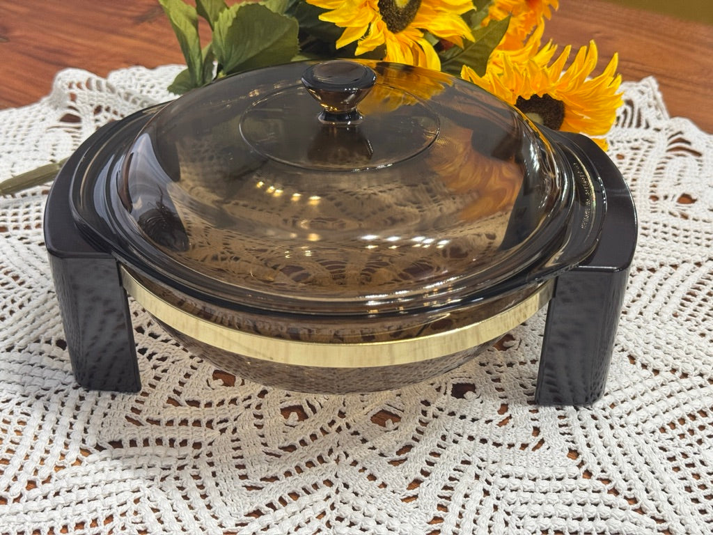 PYREX Amber Glass Casserole Dish With Serving Cradle