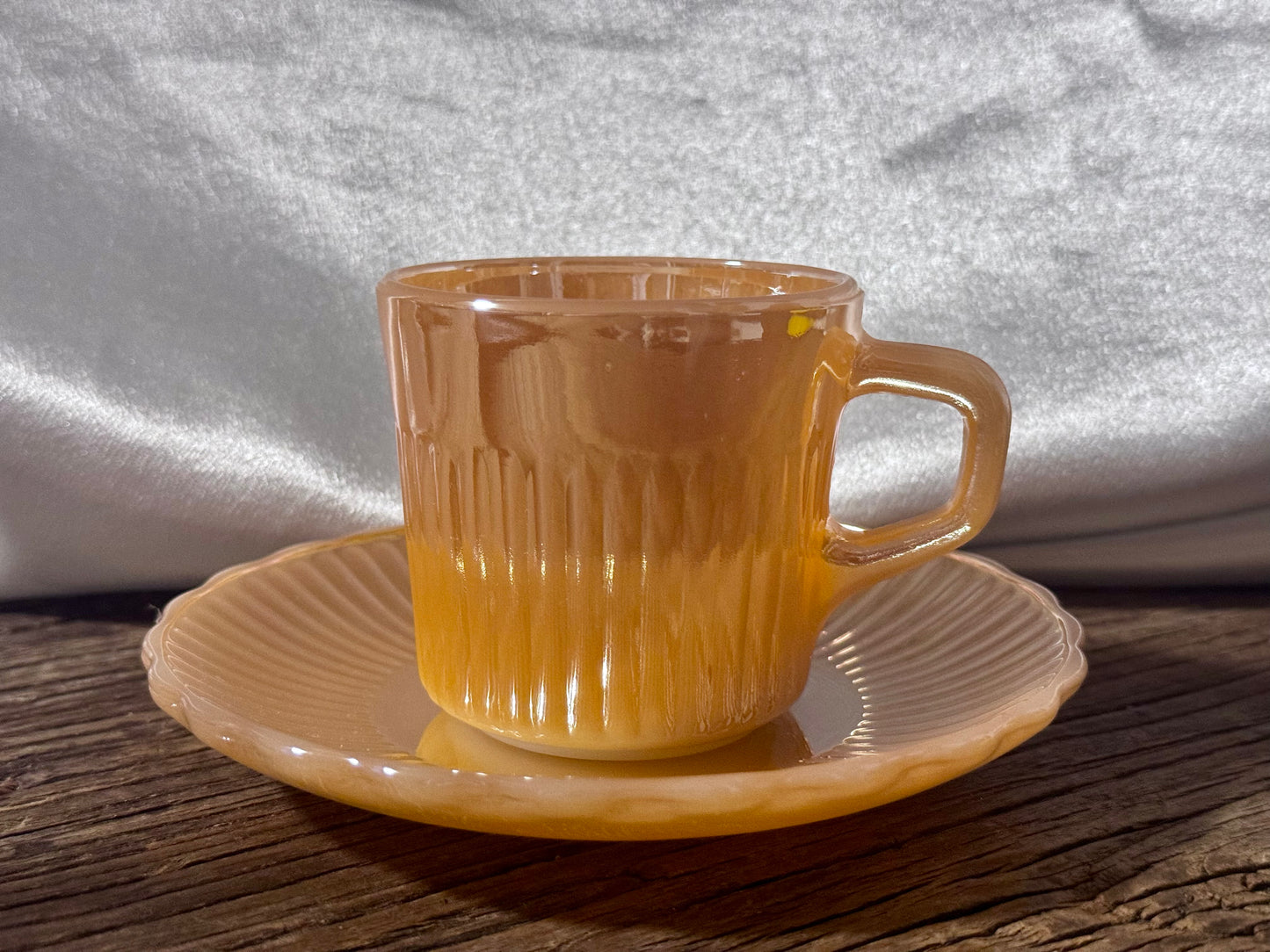 Anchor Hocking Fire-King Peach Lusterware Teacup & Saucer