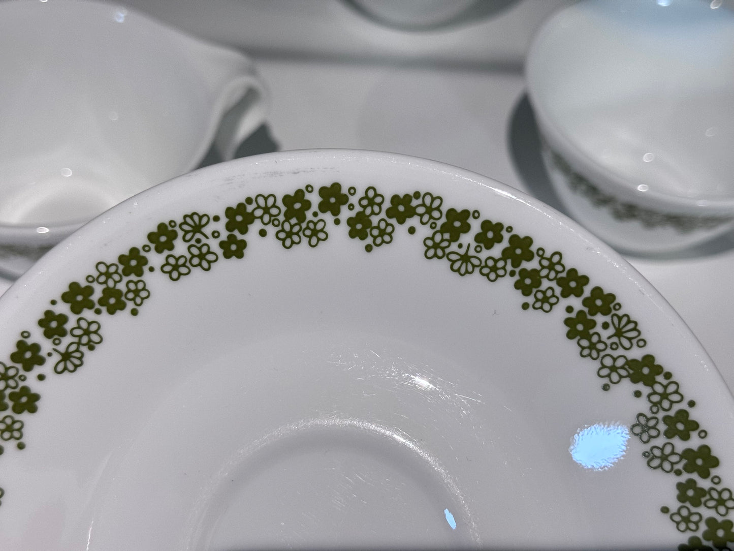 Corelle Spring Blossom, Crazy Daisy, Hook Handle, Cups and Saucers
