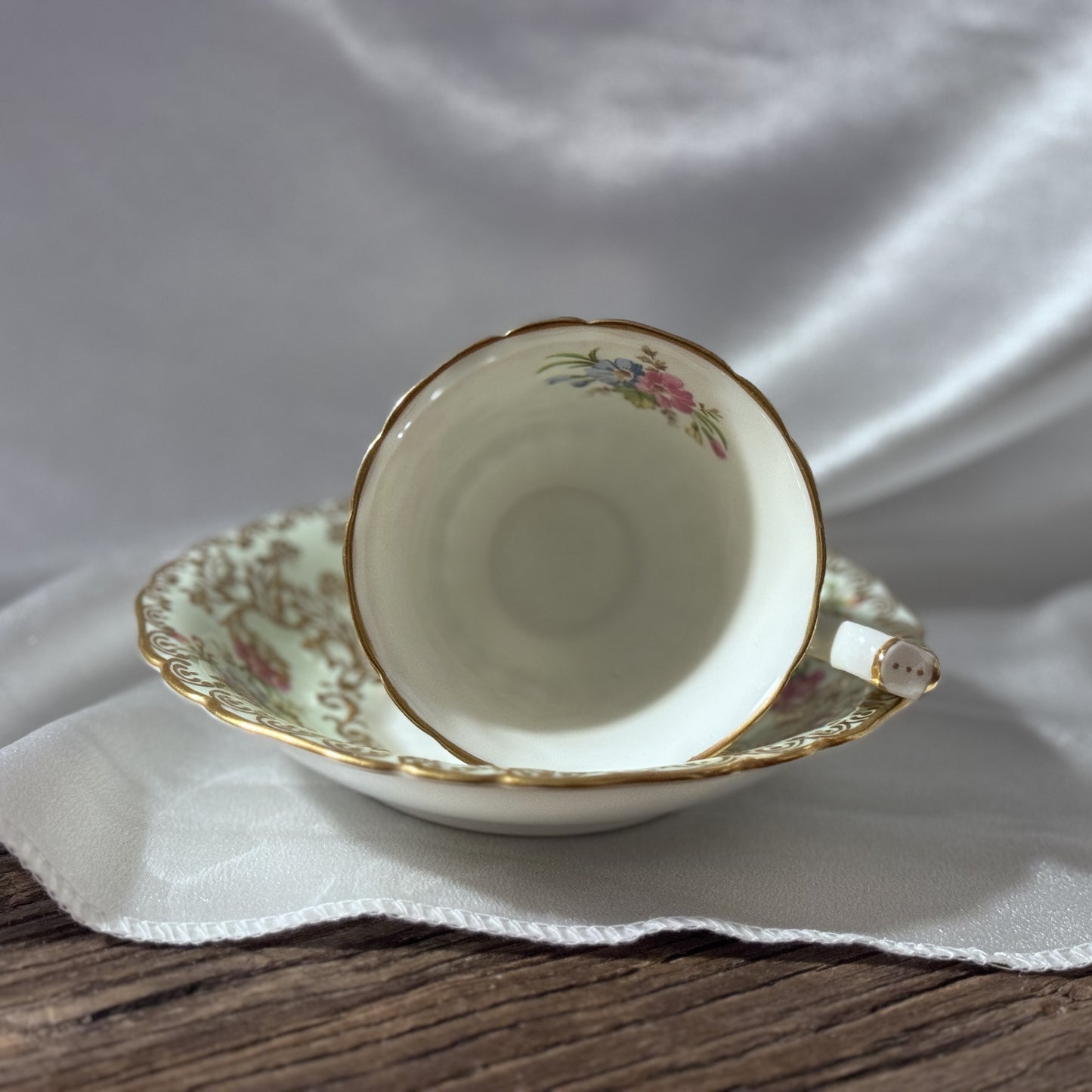 EB Foley Green/Floral & Gold Gild Cup and Saucer