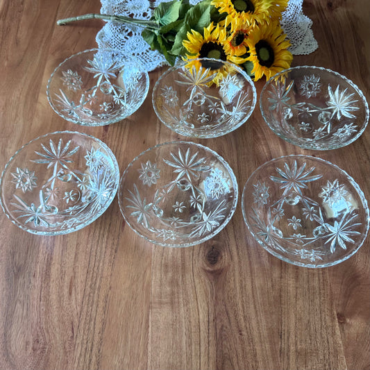 Anchor Hocking Cut Glass Footed Starburst Salad Bowls