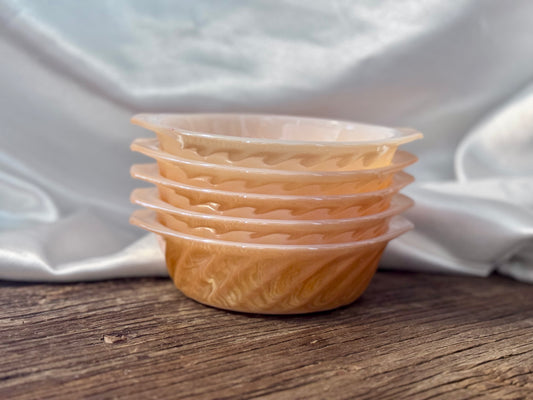 Anchor Hocking Fire-King Small Round Peach Luster Swirl Casserole Ramekin Bowls
