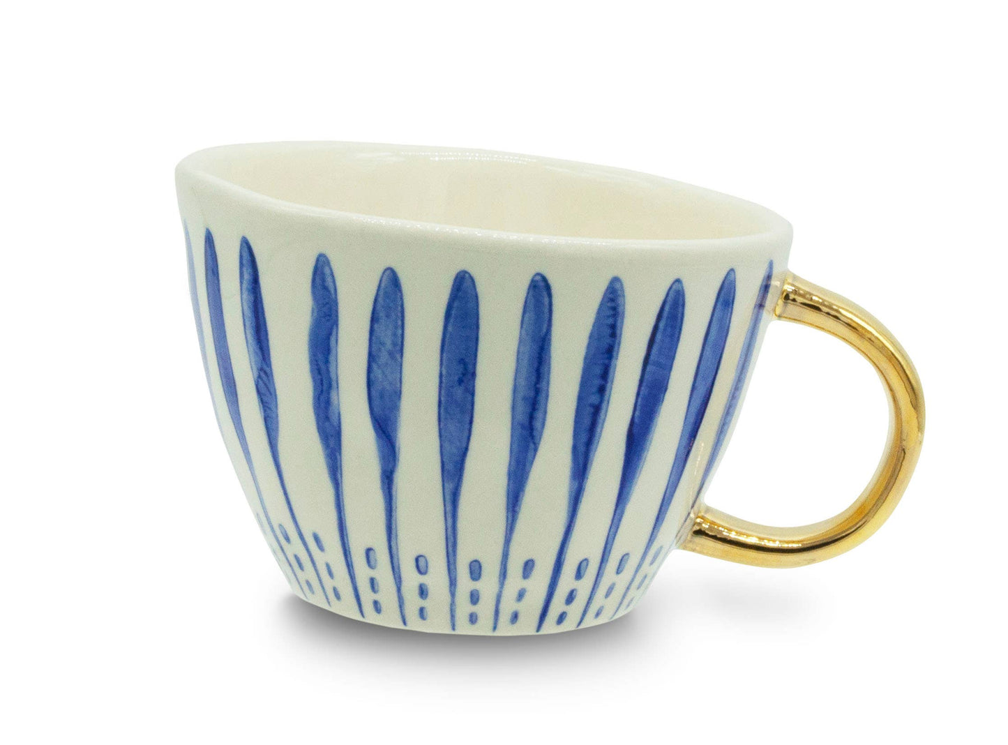 Kitchen Basics Mug Blue Stripe w/Gold Handle 12oz Stoneware: 12Oz / Stoneware / Cream/Blue/Gold