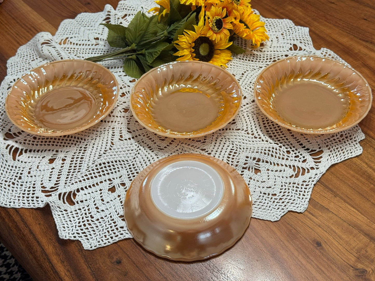 Anchor Hocking Fire-King Peach Luster Soup Bowls Swirl Pattern