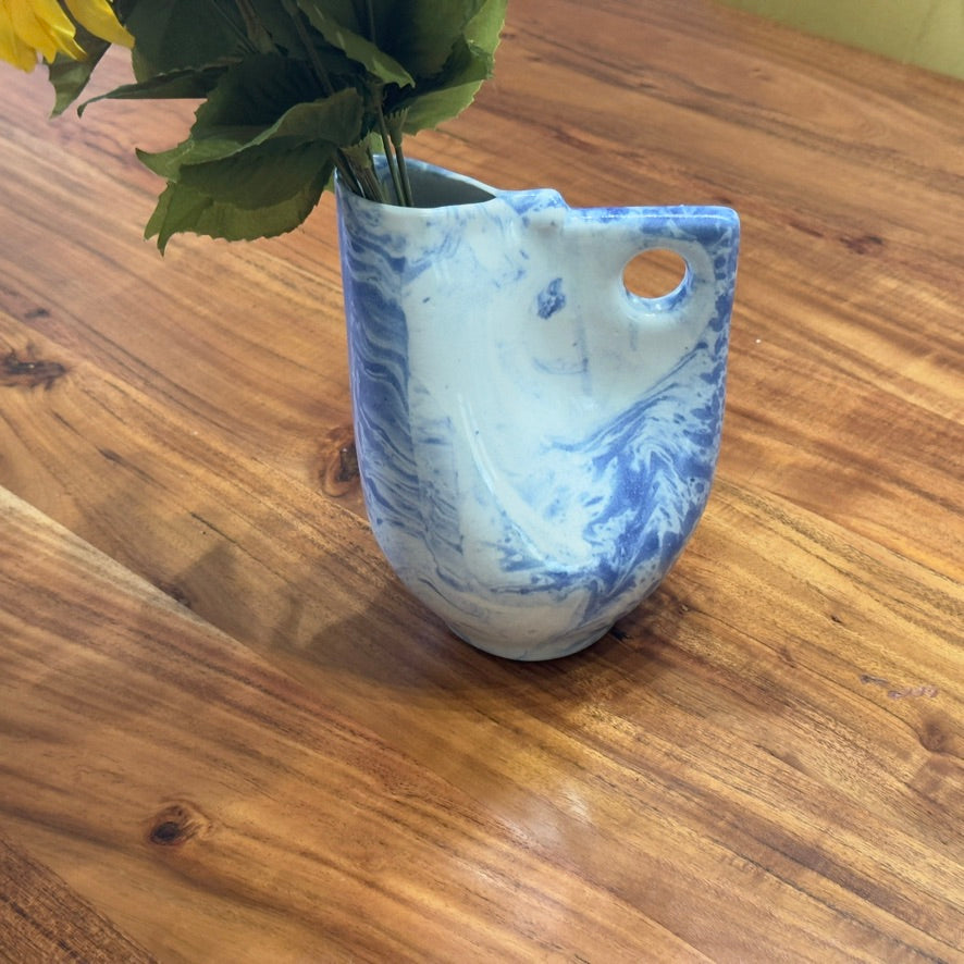 Handmade Ceramic White & Blue Pottery Piece