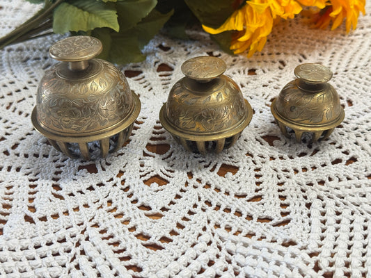 Vintage Etched Brass Elephant Claw Bells