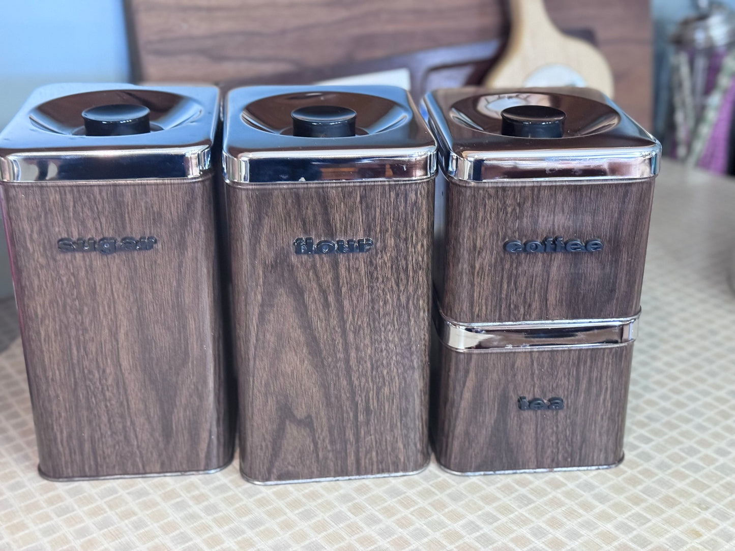 The Queen Line Faux Wood Grain Finish Canister Set