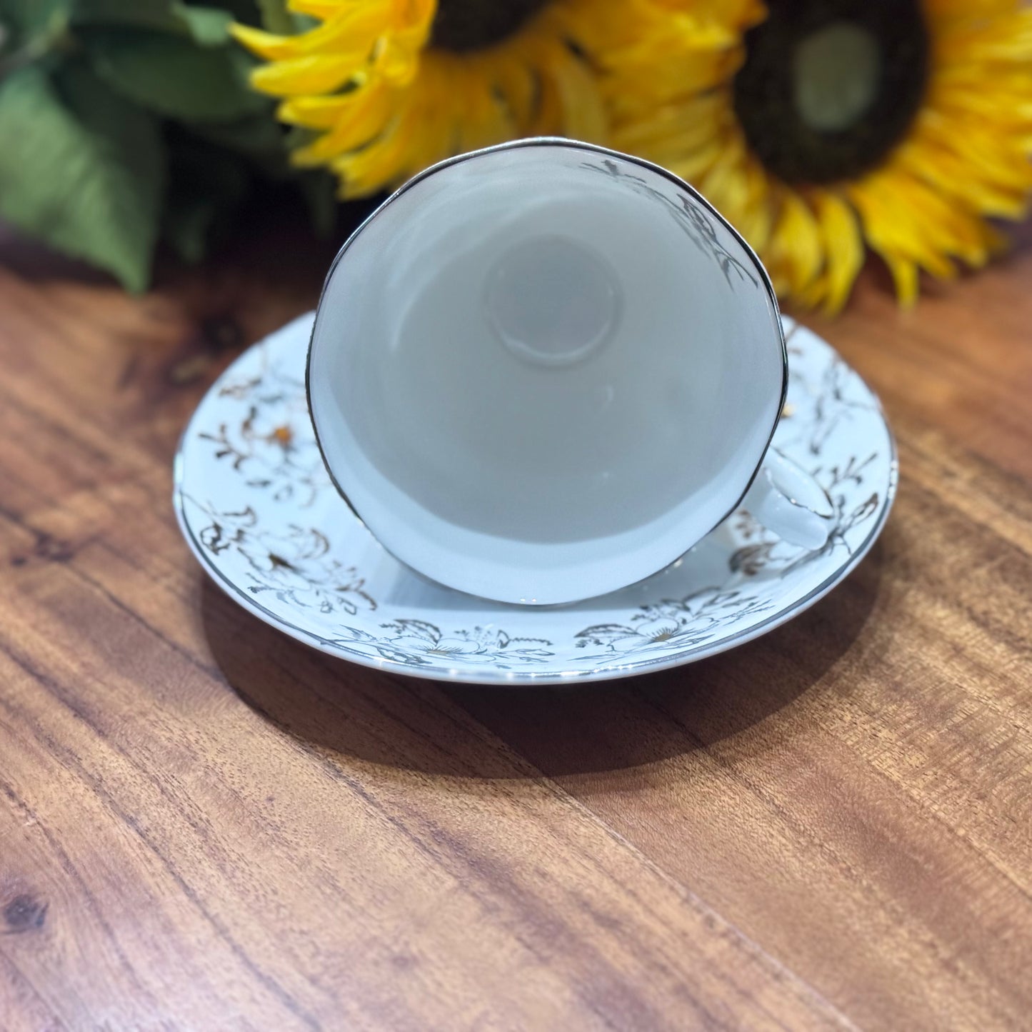 Royal Grafton Silver & Gold Floral Teacup & Saucer Set