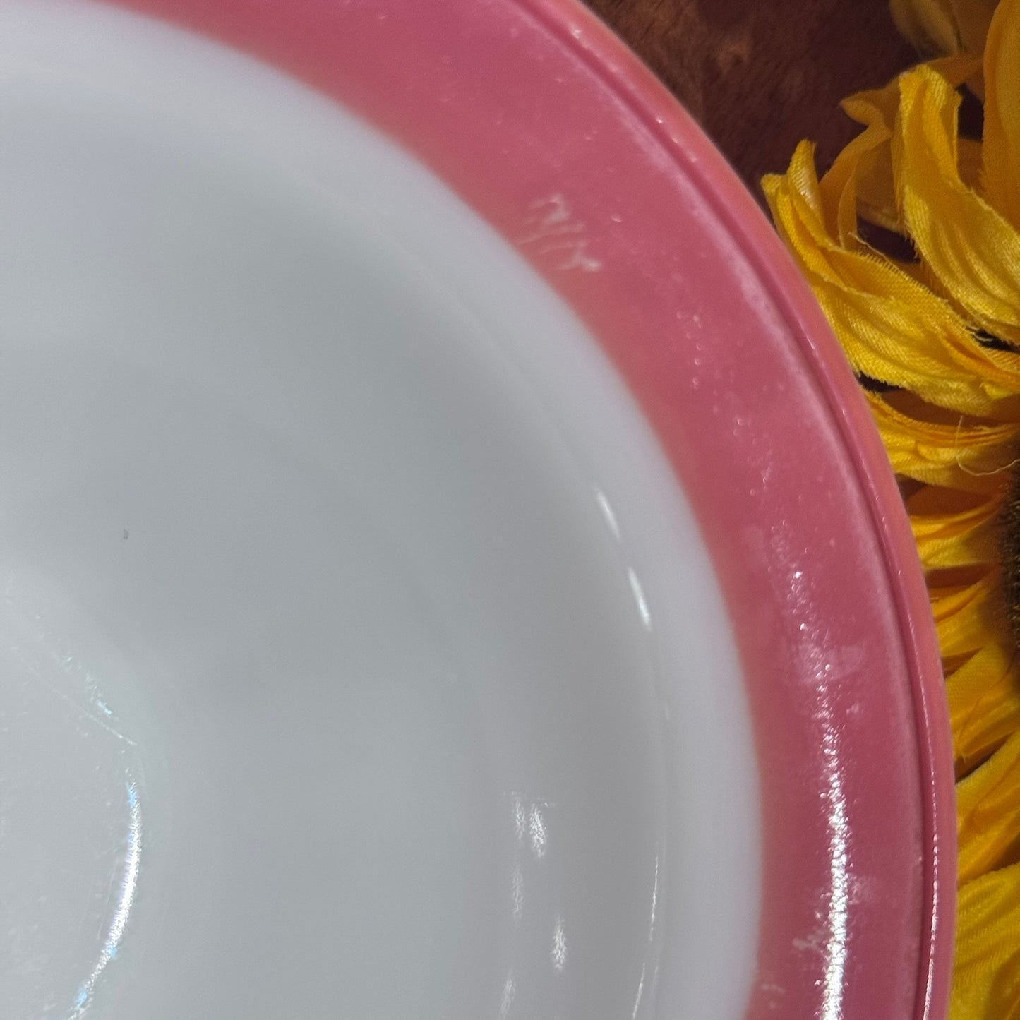 PYREX Milk Glass with Flamingo Pink Band Rim Soup Bowls