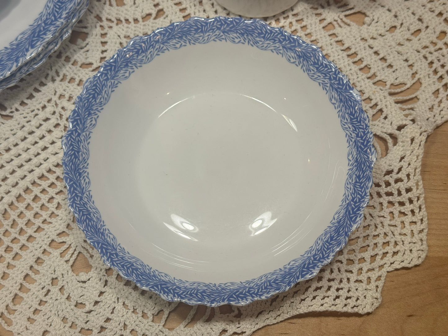 ARC France MSE Milk Glass and Blue Vine Dish Set