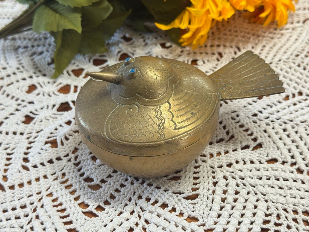 Vintage Rare Japanese Brass/Bronze Bird Lidded Trinket Box