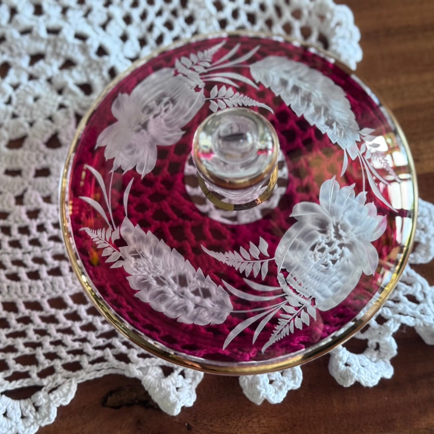 Czech Bohemian Covered Candy Dish