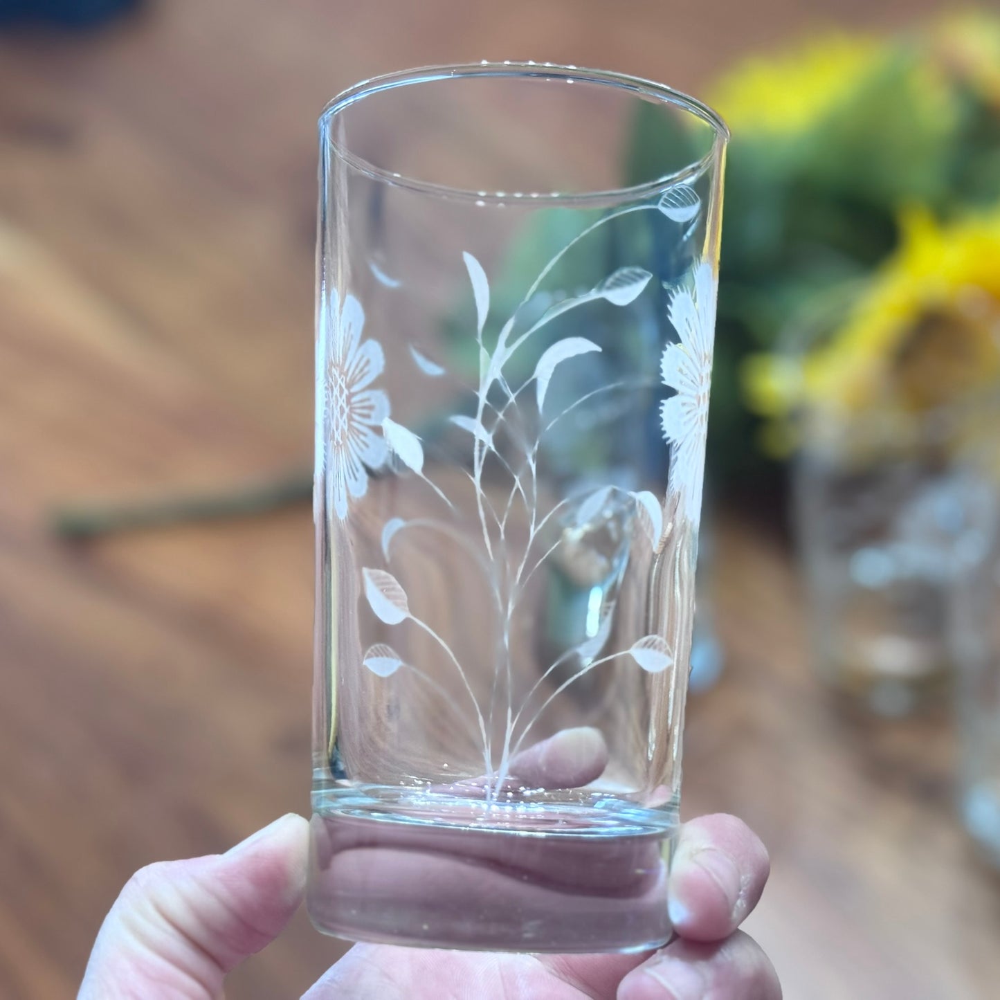 Dominion Glass Etched Highball Floral Glasses/Tumblers