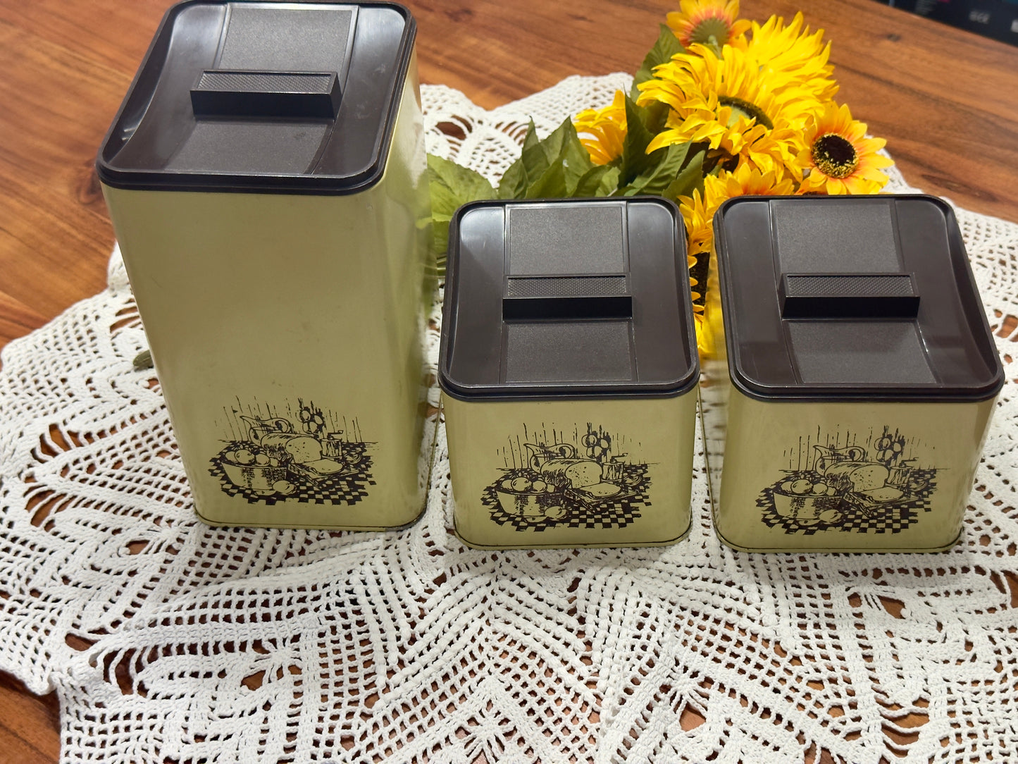 Vintage Ekco Yellow/Brown Stackable Canister Set