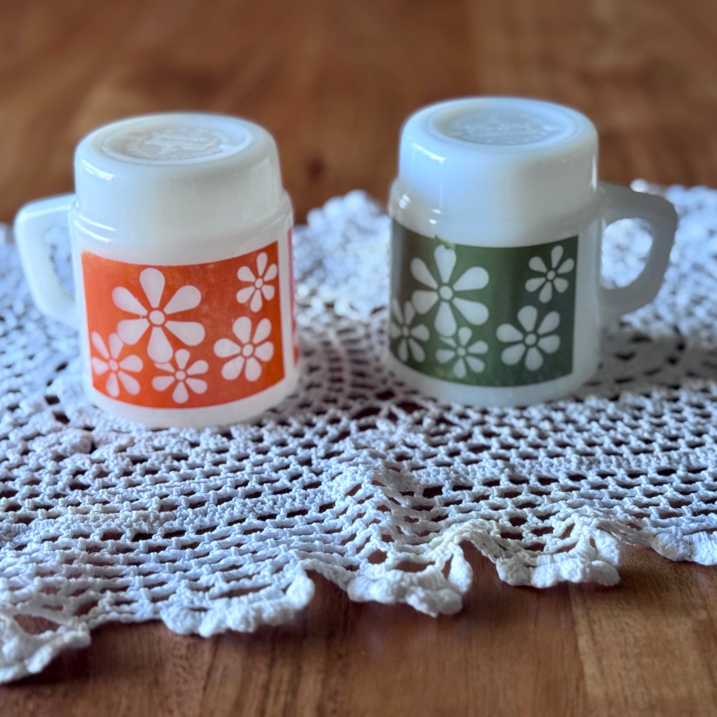 Fire-King Daisy Pattern Stackable Coffee Mugs