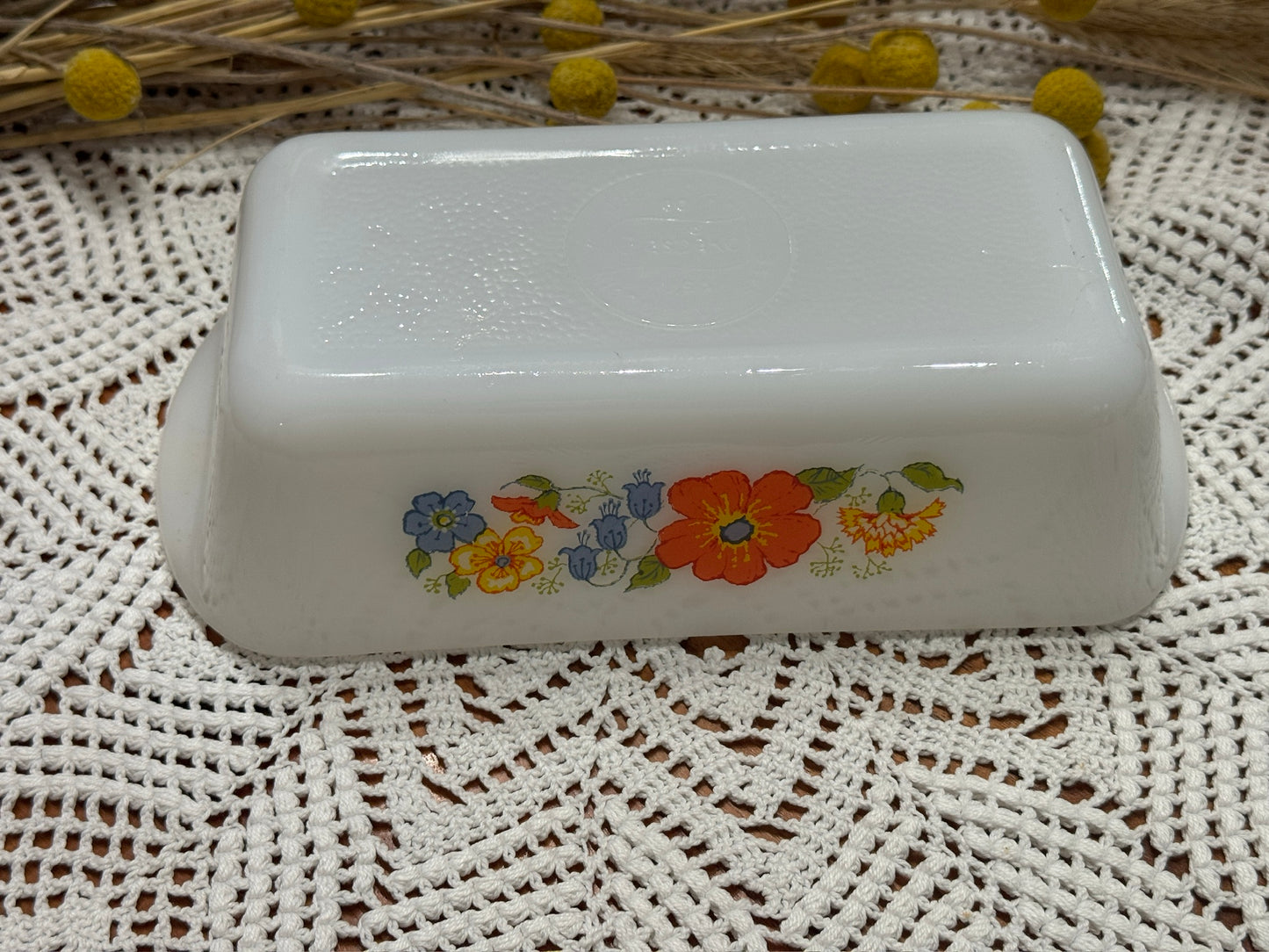 Glasbake Floral Milk Glass Loaf Pan