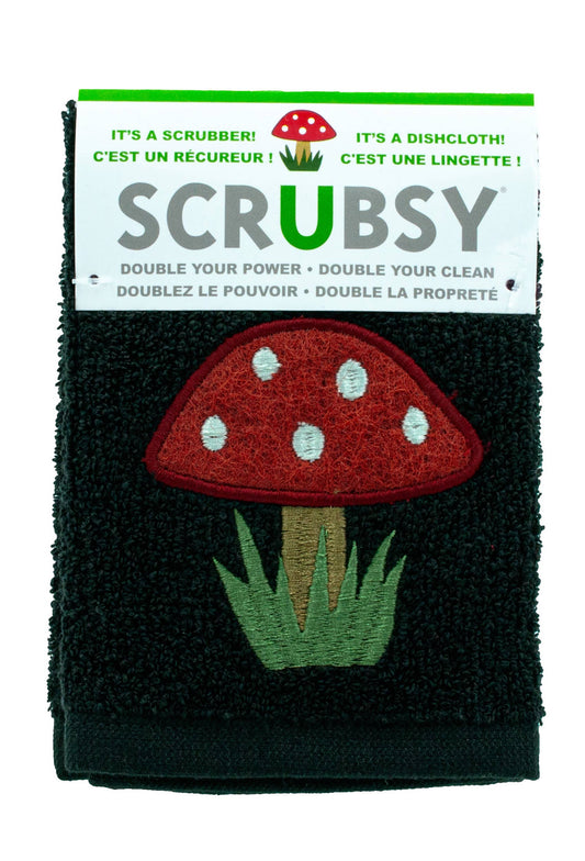 MU Kitchen SCRUBSY Scrubber & Dishcloth Black Mushroom: Black Mushroom / Cotton / Product: 30.5x30.5cm/12x12in EACH | Packaged: 15.2x10.2cm / 6x4in